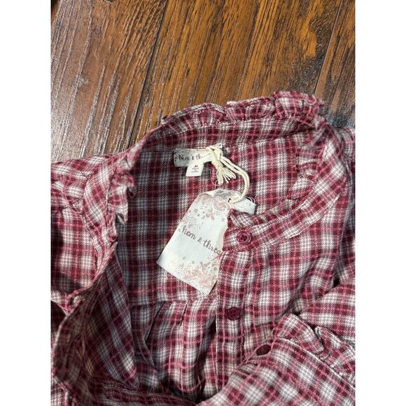 NEW Hem & Thread Womens M Plaid Shirtdress Ruffle Pink White Botton Long Sleeve - Picture 7 of 15